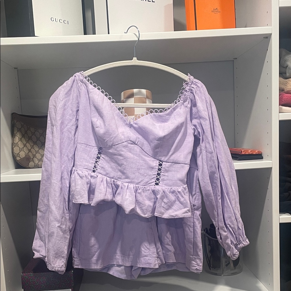 Lilac Ruffle Long Sleeve Blouse